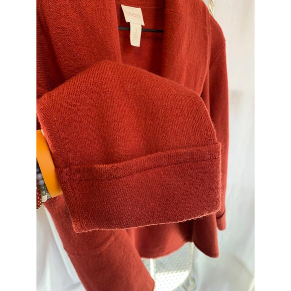 Chicos Sweater Cropped Wool Shawl Collar Cuffed Sleeves Burnt Orange Size Large - Picture 8 of 9